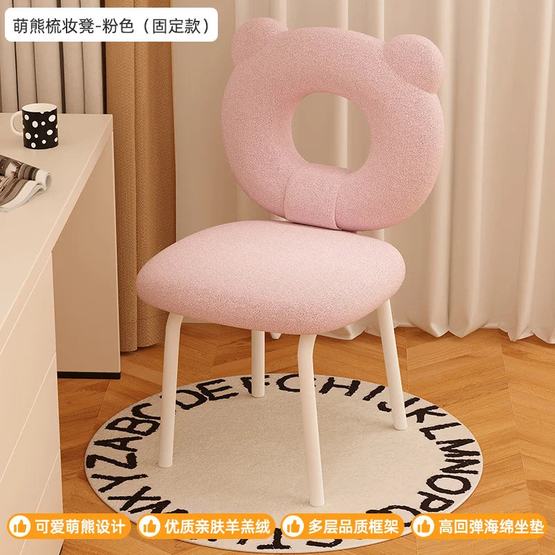 Portable Cute Vanity Chair Elegant Children Mobile Puffs Makeup Stool Metal Design Tabouret Vanity Chair Makeup Room