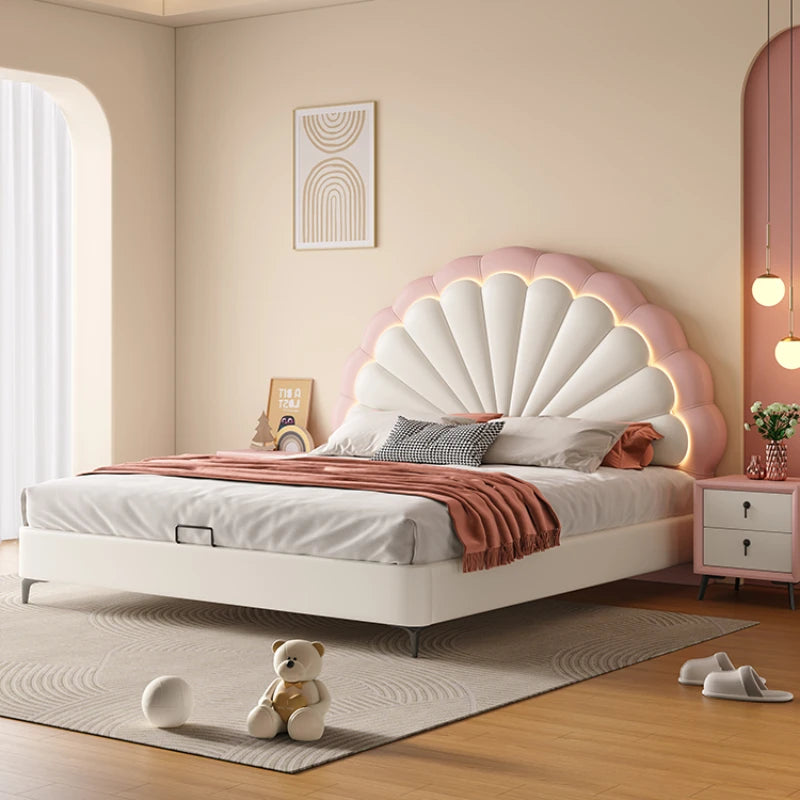 Cama infantil de lujo de cuero, moderna y bonita, estilo loft, cabecero de cama de princesa, cómoda, juego de dormitorio infantil, muebles