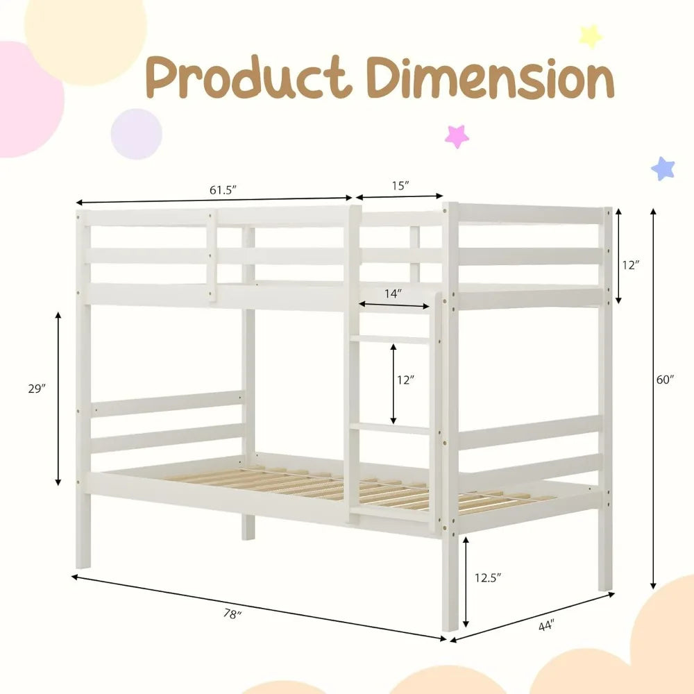 Litera de madera con dos camas individuales, litera con escalera y barandilla de seguridad, estructura de cama de madera maciza, ideal para dormitorios y para varios niños