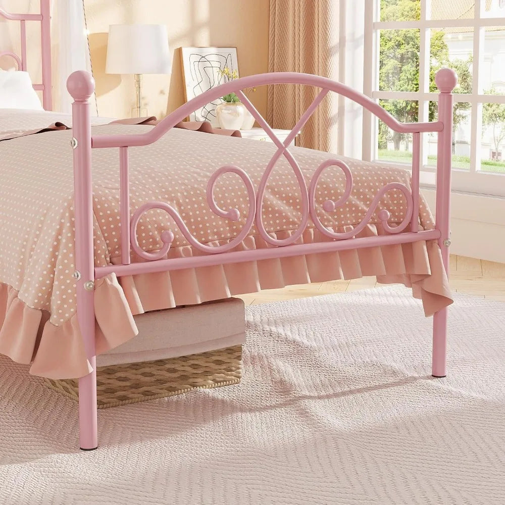 Weehom Twin Bed Frames, Modern Twin Size Metal Bed Frames for Kids Girls, No Box-Spring Needed Twin Platform Bed Frame