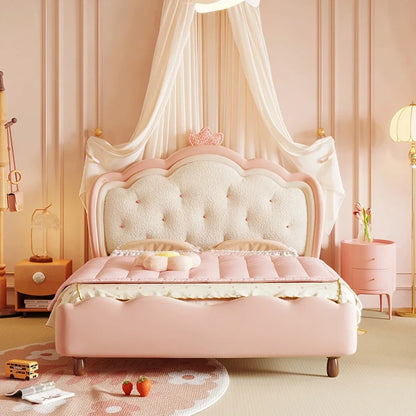 Pretty Modern Girls Double Bed Frame Elegant Princess Cute Light Luxury Children Bed Loft Villa Kinderbett Bedroom Furniture