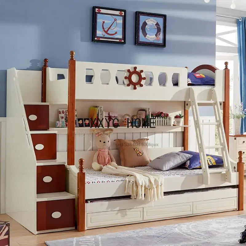 Solid Wood Children's Bed For Boys And Girls Modern Creative Home Furniture Multifunction Up Down Bedroom Cute Bunk Kid Beds