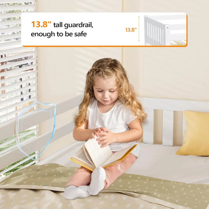 Cama alta doble con estructura de cama baja para niños pequeños, habitación pequeña o dormitorio de techo bajo con barandilla y escalera, color blanco