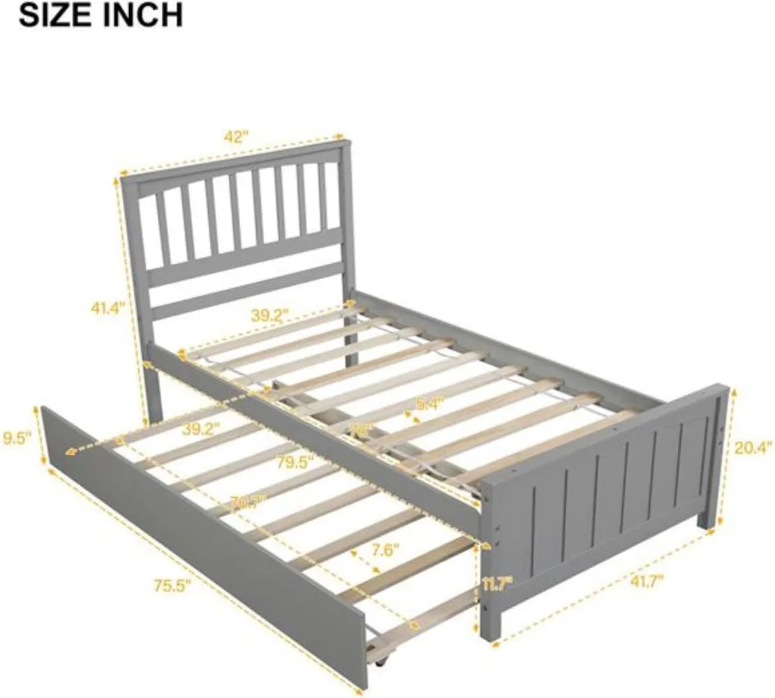 Lit plateforme double pour enfants, cadre en bois avec lit gigogne, convient aux enfants, adolescents et adultes