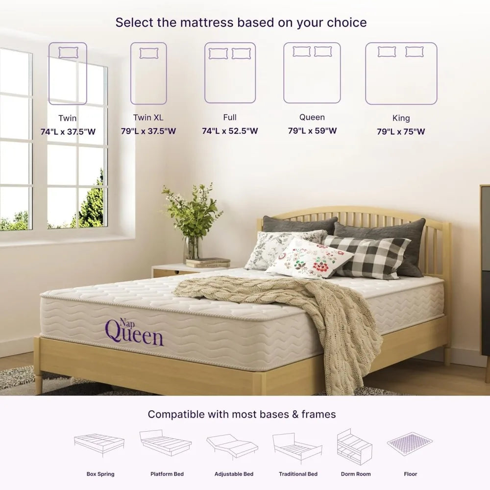 NapQueen - Colchón de muelles internos para niños de 6 pulgadas, tamaño individual, firmeza media, soporte de alivio, cama en una caja, color blanco