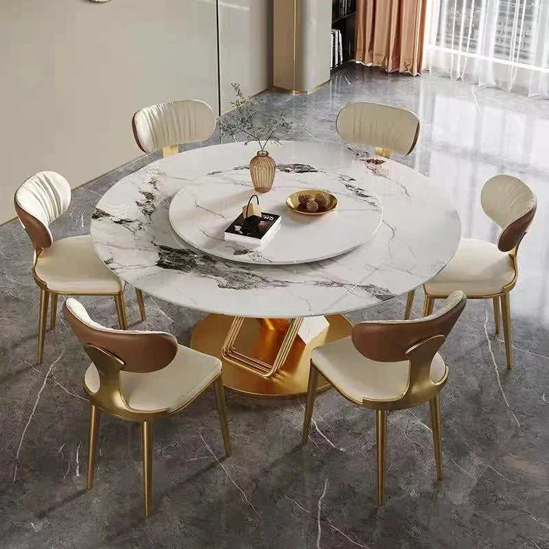 Round Dining Table Furniture Living Room Center 360°Rotating Turntable Designer Steel Frame Kitchen Table Chair Set Restaurant