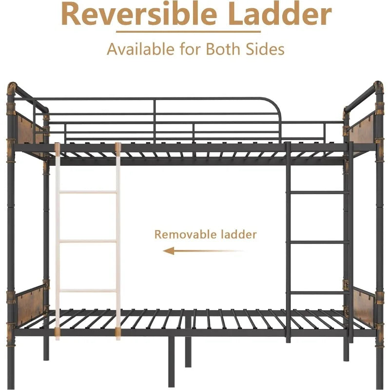 Twin Over Twin Bunk Bed, Convertible Twin Bunk Beds Into 2 Individual Bed, Removable Ladder & Safety Guard Rail for Kids