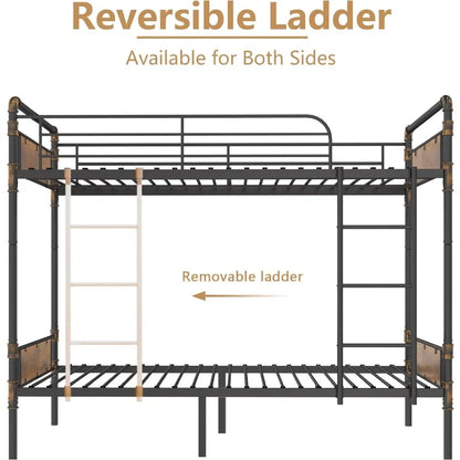 Twin Over Twin Bunk Bed, Convertible Twin Bunk Beds Into 2 Individual Bed, Removable Ladder & Safety Guard Rail for Kids