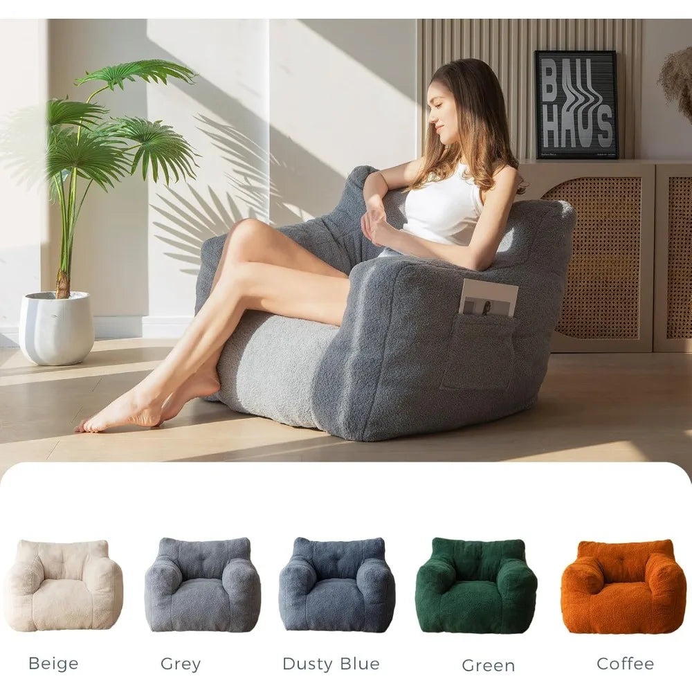 Pouf Sherpa, canapé pouf touffeté en boucle, chaise de salon pour adultes et enfants, fauteuil d'appoint Teddy Lazy Sofa Pocket