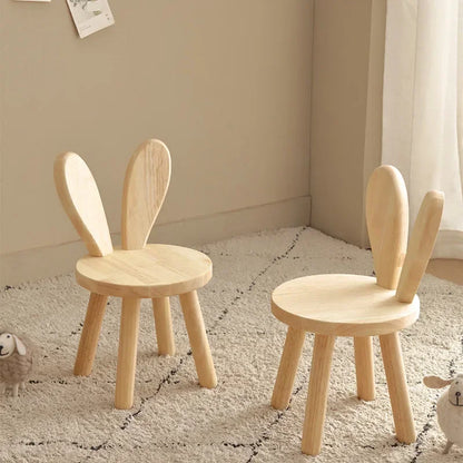 Silla pequeña con orejas de conejo para niños, taburete de madera maciza con dibujos animados, taburete para lustrar zapatos, respaldo para niños, muebles para el hogar