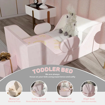 Cama para niños pequeños, cama para niños con ancho extra de seguridad, cama para niños pequeños de tamaño cuna estándar, camas para niños pequeños de tela certificadas, cama para niños pequeños