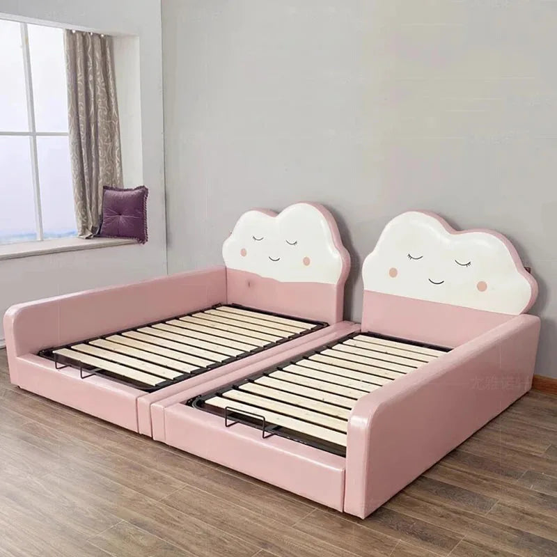 Cama infantil princesa color crema minimalista moderna doble individual madre cómoda cama francesa niño niña niño muebles de salón