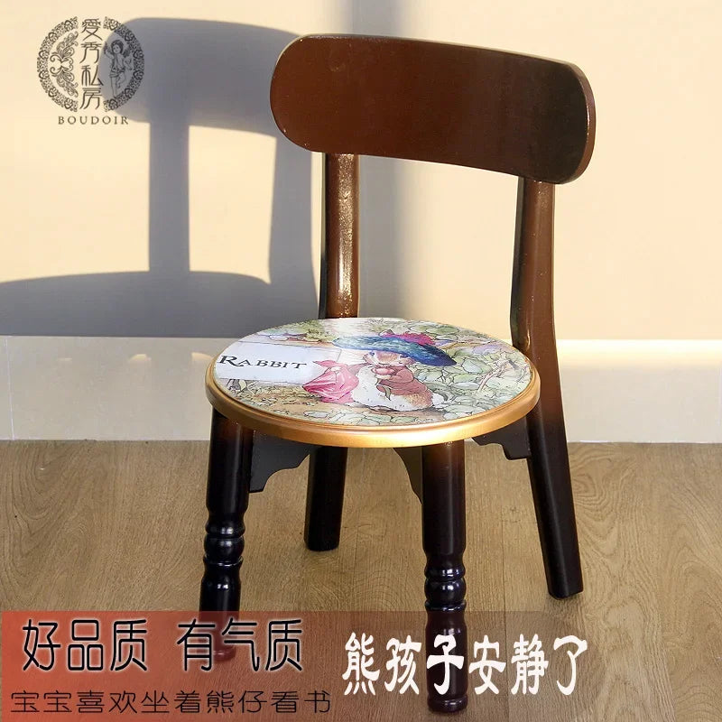 Solid Wood Children Chair Cute Living Room Small Household Adult Short Backrest Study Seat Writing European Designer Furniture