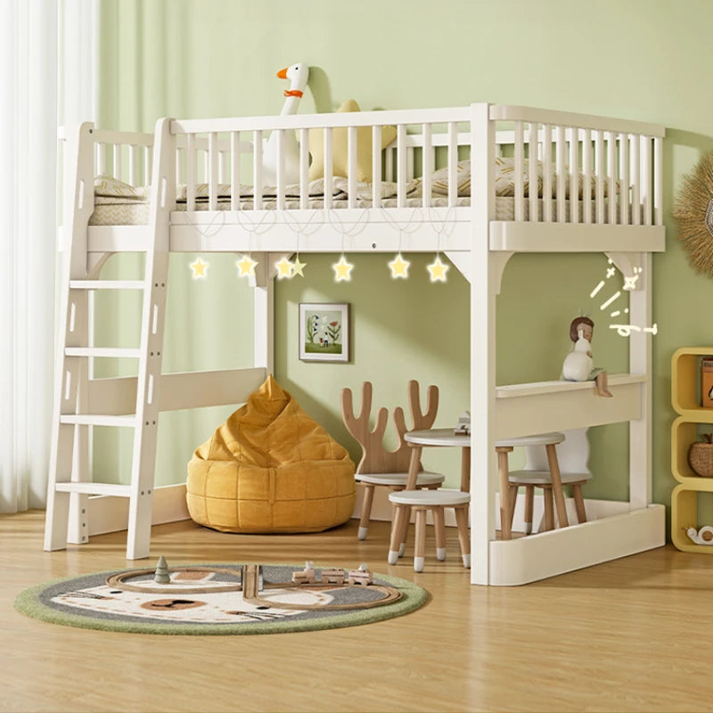 Cama King Size para niños, cama alta americana de madera blanca, moderna y cómoda, juego de dormitorio infantil, muebles Queen