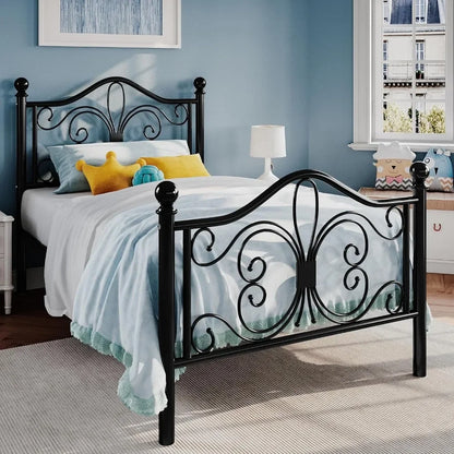 Twin Size Bed Frame for Kids,Metal Bed Frame with Butterfly Pattern Design Headboard and Footboard,No Box Spring Needed