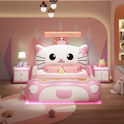 Cama doble de lujo para niñas princesas, diseño moderno y suave, camas individuales tipo loft, marcos de cama para niños, muebles de dormitorio para bebés con iluminación tipo cabaña