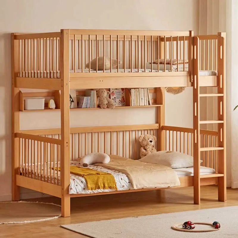 Nordic Kids Beds Solid Wood Bunk Upper Lower Modern Children Beds Raised Guardrails Girl Safe Letto A Castello Home Furniture