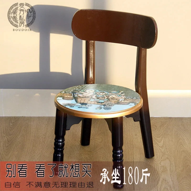 Solid Wood Children Chair Cute Living Room Small Household Adult Short Backrest Study Seat Writing European Designer Furniture