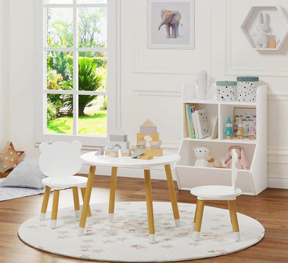 Kids Wood Table and Chair Set, Kids Play Table with 2 Chairs,3 Pieces Kids Round Table for Toddlers, Girls, Boys,White