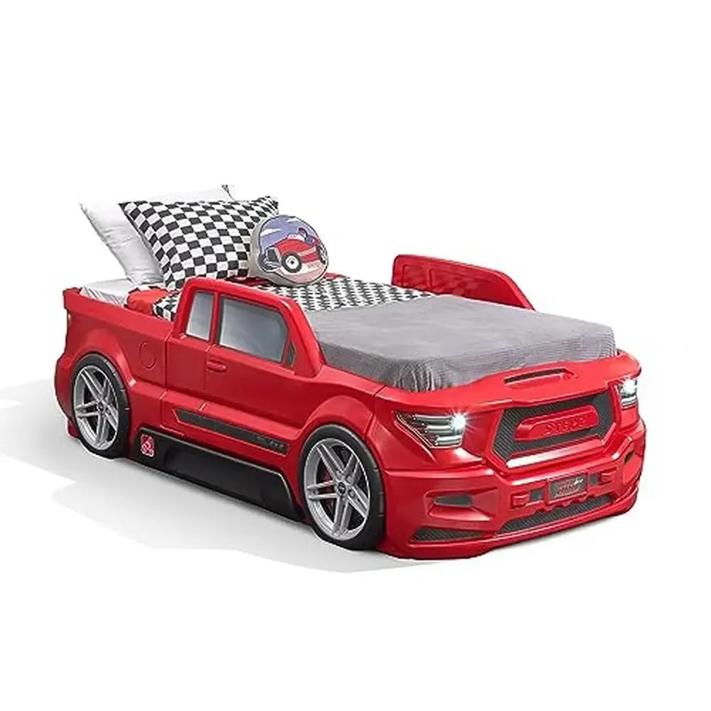 Twin Size Turbocharged Truck Car Bed with Working Headlights & Built-In Storage Boys & Girls Pretend Play Area Realistic Design