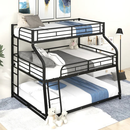 Twin Full Queen Triple Bunk Bed with Long and Short Ladder and Full-Length Guardrails,Black Kid Bed Boys Bed Children Furniture