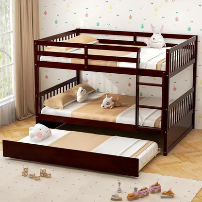 Wood Bunk Bed Twin Over Twin, Bunk Bed with Ladder & Safety Guardrail, Solid Wood Bed Frame, Ideal Multiple-Child Family, Beds