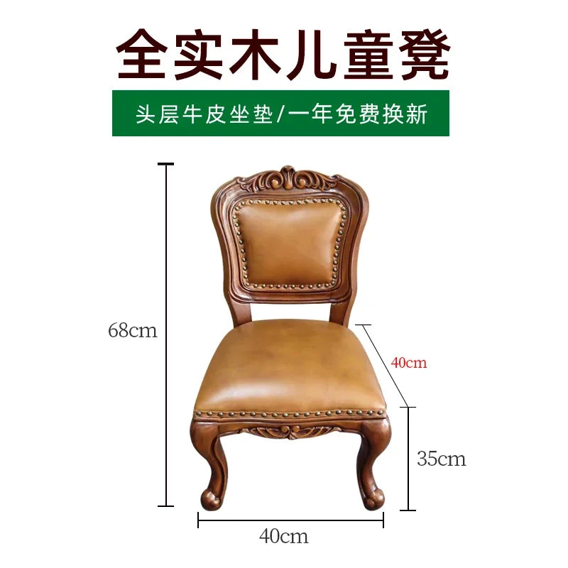 Solid Wood Small Chair Low Stool Children Backrest Leather Living Room Sofa Coffee Table Stool Dressing Household Home Furniture