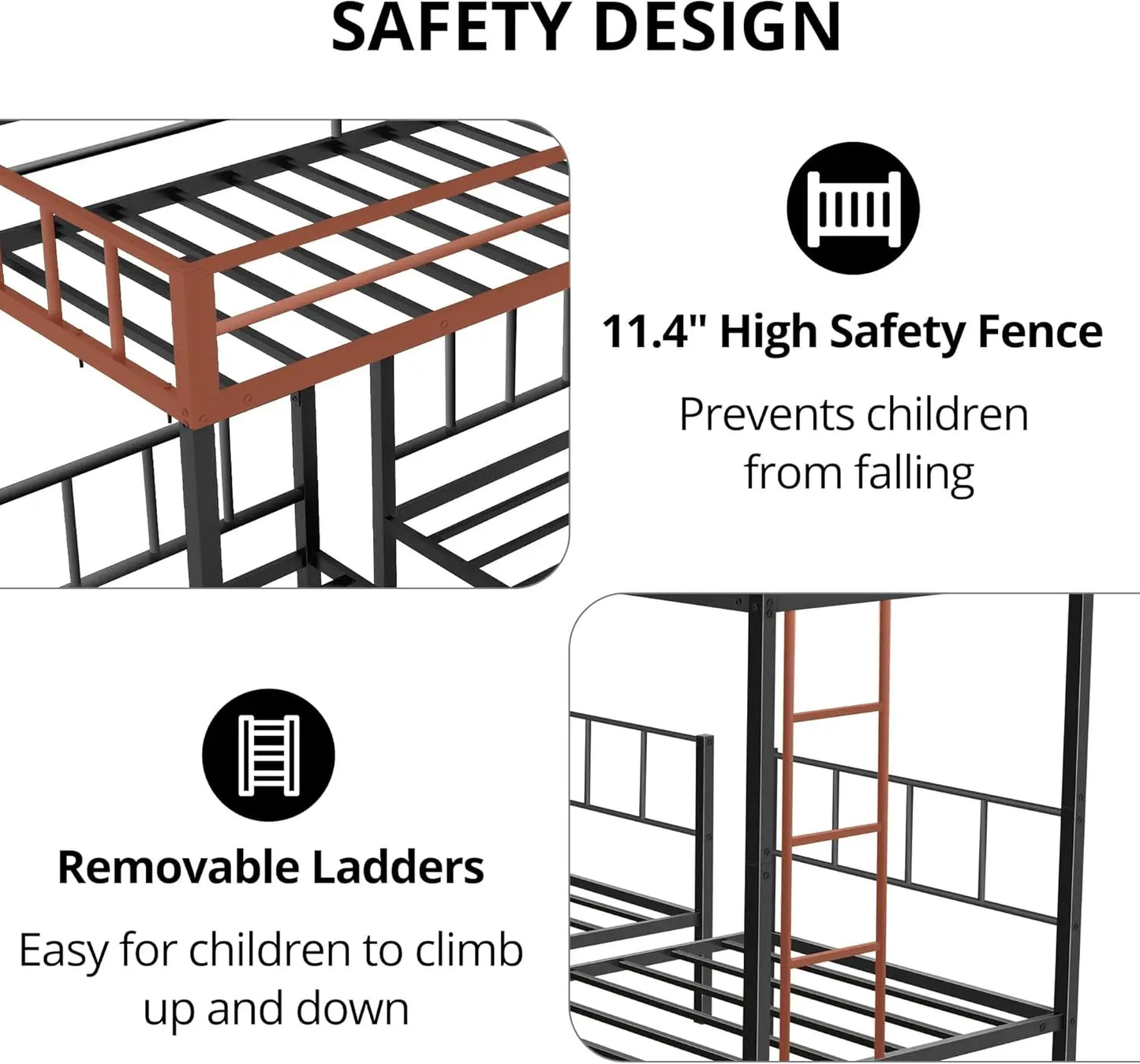 Triple Bunk Bed, Metal Twin Over Twin & Twin Bunk Beds for 3 with Guardrails, Ladder & Upper-Bed Platform, Detachable 3 Bunk Bed