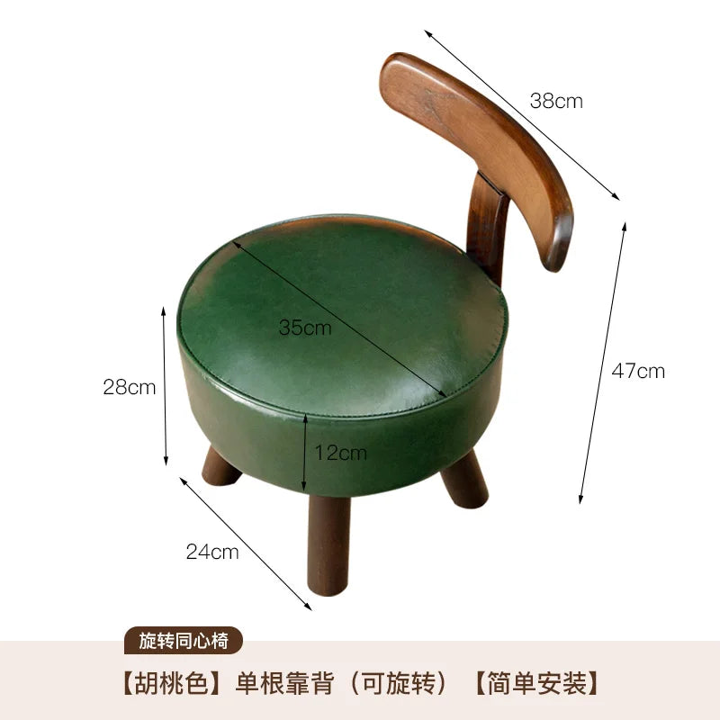 Rotating Small Chair Solid Wood Household Low Stool Sturdy Backrest Adult Child Rotating Living Room Sofa Dining Room Furniture