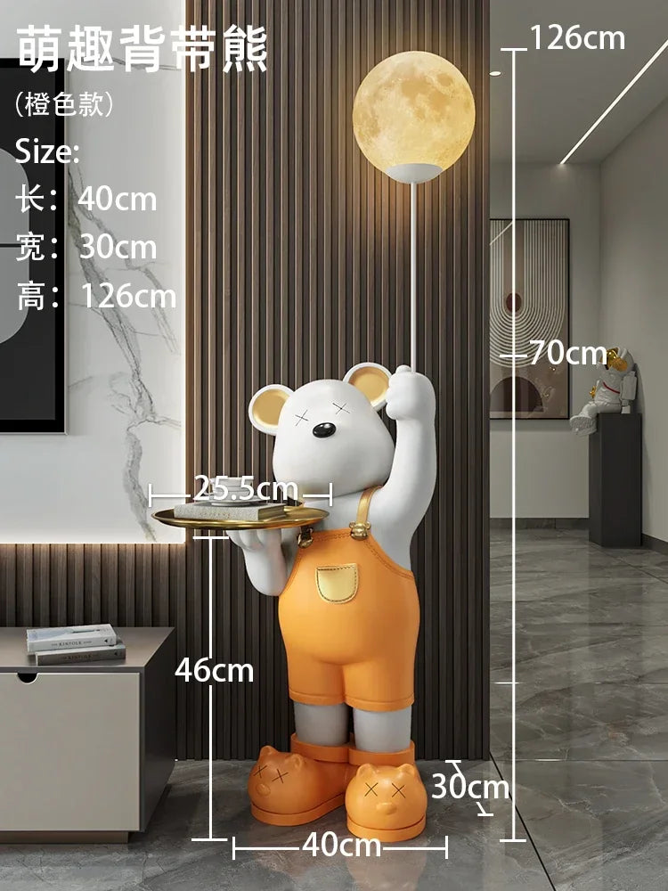 Large Moon Violent Bear Sculpture Ornaments, Bedroom TV Cabinet and Children's Room Creative Decorations, Home Luminous Gifts