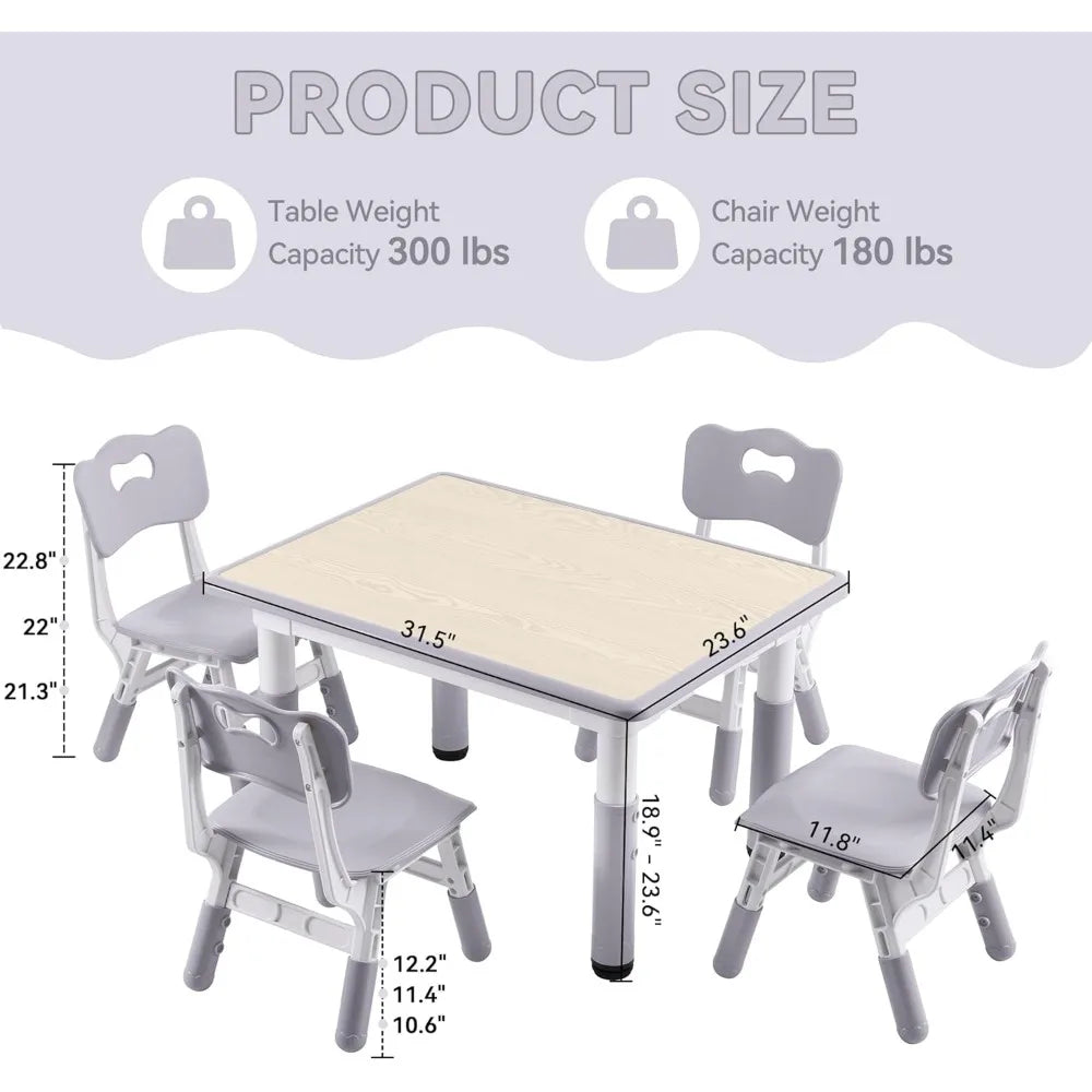 Table and Chairs Set, Height Adjustable Toddler Table and Chair Set for Kids Ages 3-8, 31.5"L x 23.6"W Graffiti Desktop Plastic