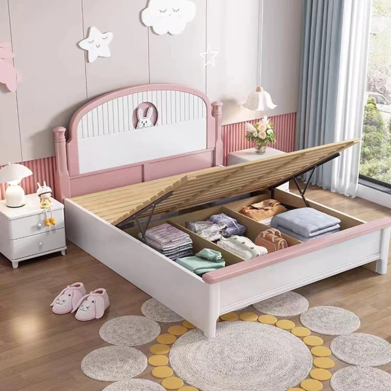 Pink Girls Childrens Bed Pretty Modern Comferter Princess Bed Kids Loft Camas De Dormitorio Furniture Home