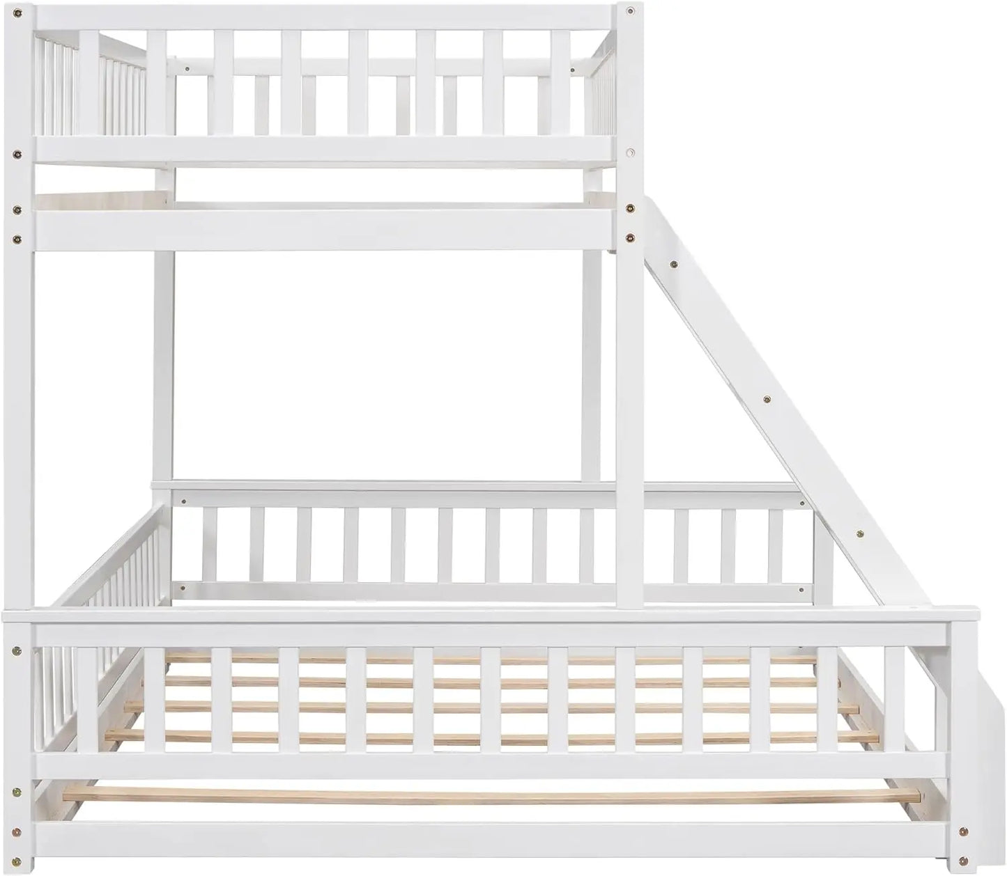 Lit superposé en bois Twin XL sur Queen avec échelle et garde-corps, pour chambre d'enfants, adolescents et adultes (blanc-1)