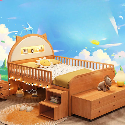 Bonita cama infantil moderna tipo loft de madera maciza, cómoda, juego de dormitorio infantil de lujo