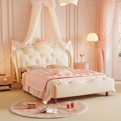 Pretty Modern Girls Double Bed Frame Elegant Princess Cute Light Luxury Children Bed Loft Villa Kinderbett Bedroom Furniture