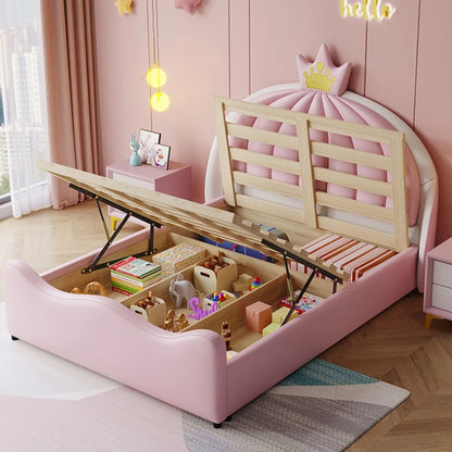 Lit pour enfants de luxe moderne pour filles, joli lit rose avec coussin, ensemble de meubles de chambre à coucher Queen, style loft princesse