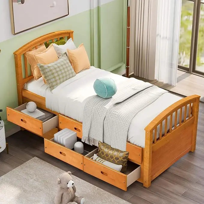 Twin Bed Frame with Storage Drawer Underneath,Captains Bed with Storage,Solid Wood Platform Bed with Headboard for Kids,Teen