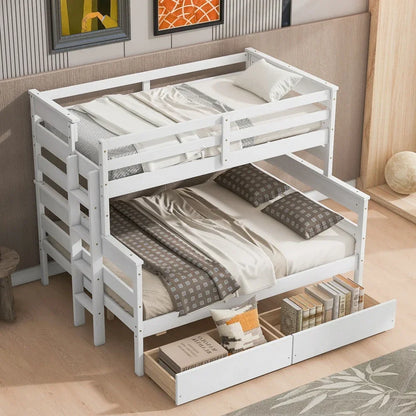 Wood Twin Over Full Bunk Bed with Size Trundle,White Kids Beds for Boys Twin Bed Frame Baby Three Blind Box Twin Beds Furniture