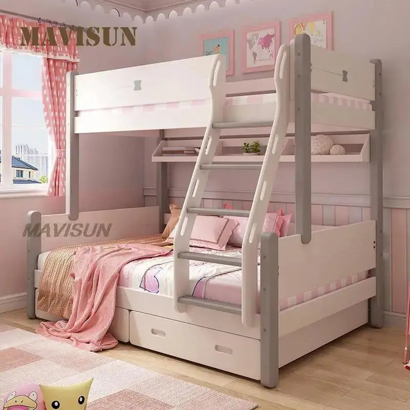 Litera de madera maciza estilo nórdico para apartamento pequeño con tobogán, cama tipo princesa con puertas arriba y abajo, muebles multifuncionales para dormitorio infantil