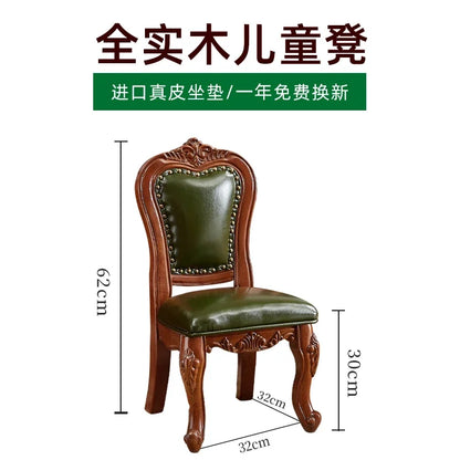 Solid Wood Small Chair Low Stool Children Backrest Leather Living Room Sofa Coffee Table Stool Dressing Household Home Furniture