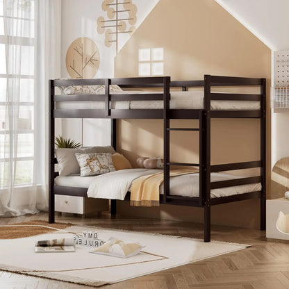 Litera de madera con dos camas individuales, litera con escalera y barandilla de seguridad, estructura de cama de madera maciza, ideal para dormitorios y para varios niños