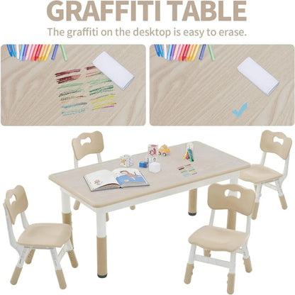 Ensemble table et chaises pour tout-petits pour 4 personnes, 47,2 po L x 23,6 po l Ensemble table et chaises d'étude pour enfants, hauteur réglable, bureau Graffiti