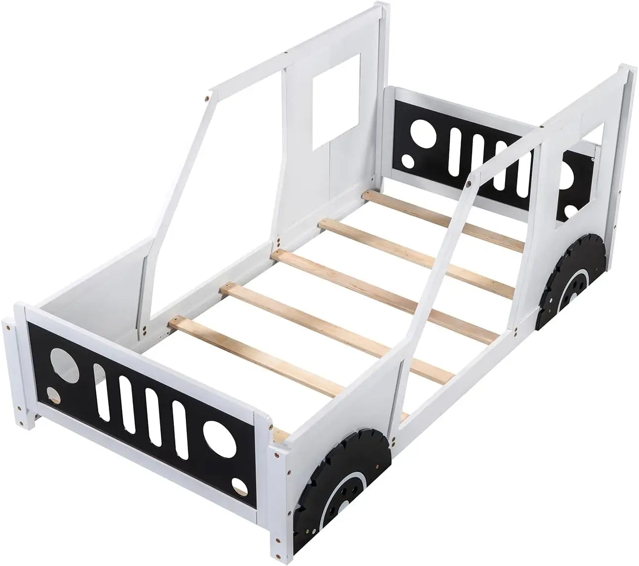 Cama infantil de tamaño doble, plataforma clásica con forma de coche y ruedas, cama de madera Montessori para niños y niñas, Lightning Mc