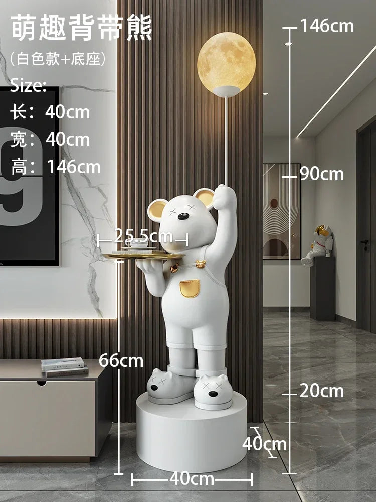 Large Moon Violent Bear Sculpture Ornaments, Bedroom TV Cabinet and Children's Room Creative Decorations, Home Luminous Gifts