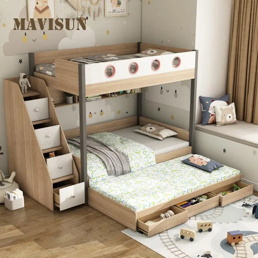 Original Wood Color Modern Style Bunk Bed Cabinet Child Bed For Boys And Girls Furniture Set Home Furniture Decoration Bedroom