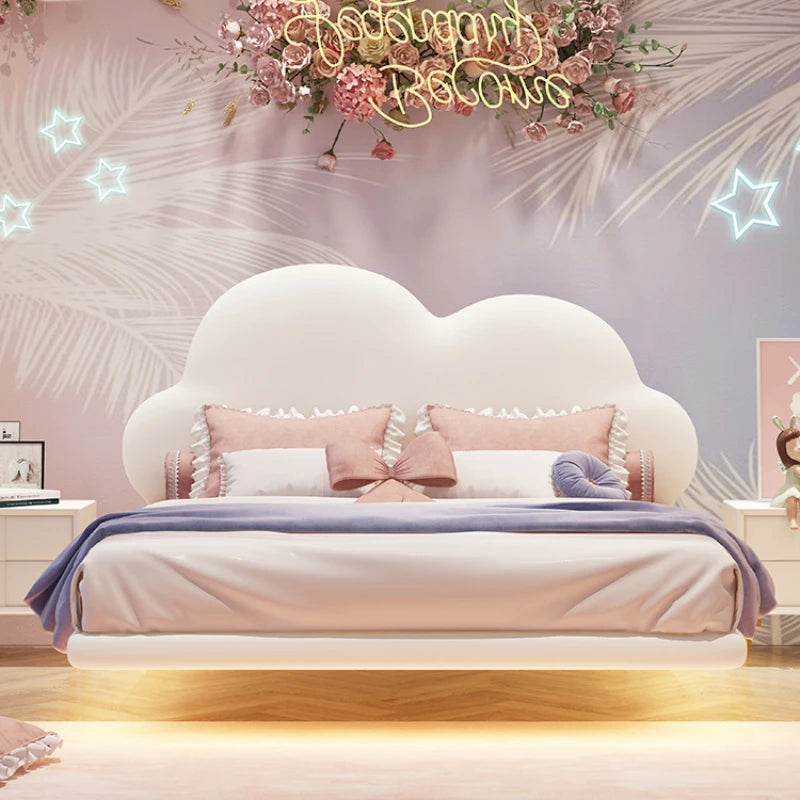 Cama doble bonita de princesa para niños, cama de lujo blanca y clara para niñas, cómoda para niños, juego de dormitorio