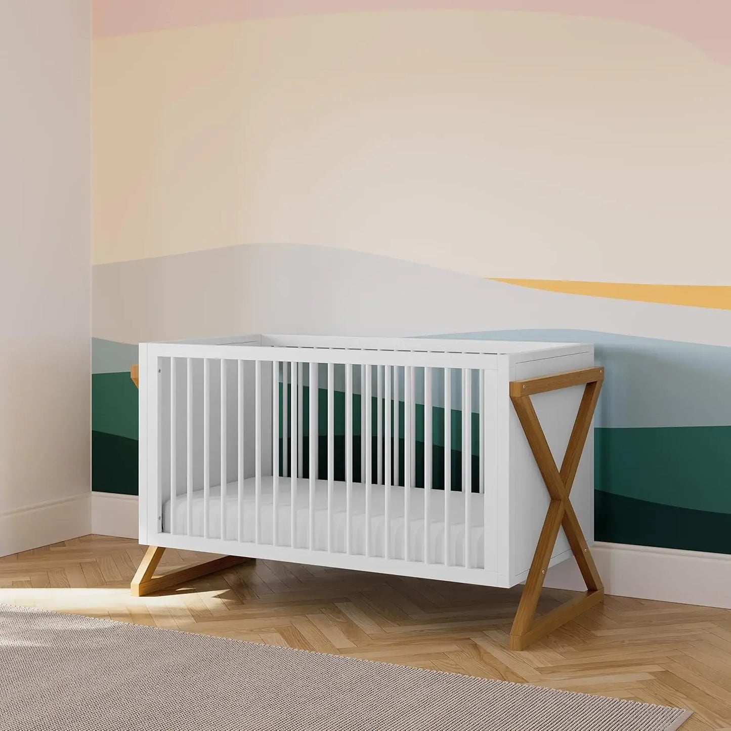 Lit de bébé convertible 3 en 1 Storkcraft Equinox (bois flotté vintage) se transforme facilement en lit pour tout-petit et lit de jour, matelas réglable en 3 positions