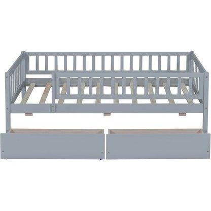 Cama individual con cajones, sofá cama para niños con espacio de almacenamiento, estructura de cama de madera con listones para niños, bebés, niños y niñas