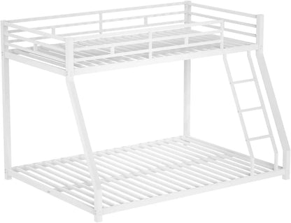 Litera doble sobre cama matrimonial con estructura de metal, diseño que ahorra espacio, cama de metal para niños y adolescentes, fácil montaje, color blanco