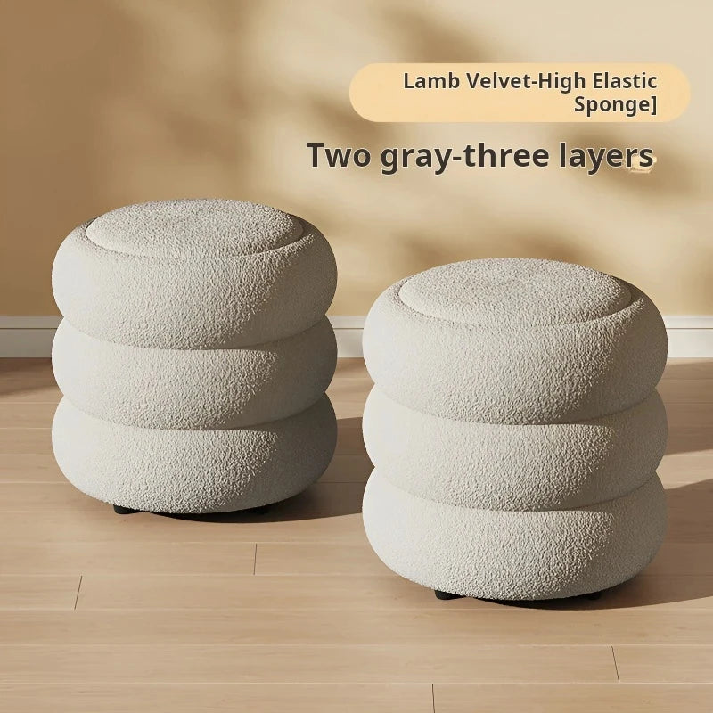 Nordic Living Room Lamb Wool Low Stool Home Shoe Change Small Ottoman Children Chairs Soft Stool Round Footrest Bedroom Stool